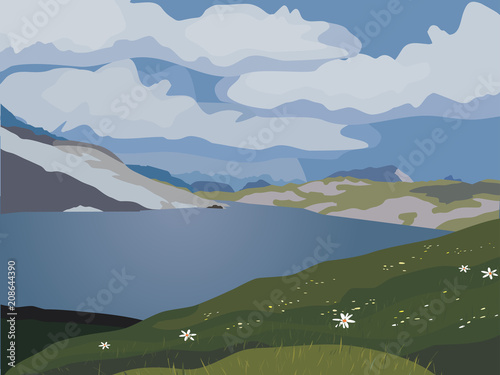Mountain Green Valley Landscape Summer Season Lake Scenic View