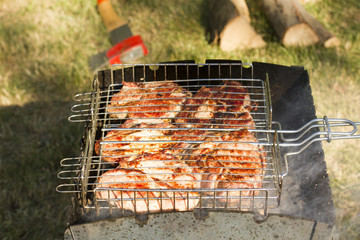 Steak on the grill. Fried meat. Fille on the frying pan