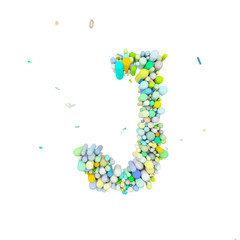 Poster - Alphabet letter J uppercase. Funny font made of plastic geometric shapes. 3D render isolated on white background.