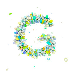 Poster - Alphabet letter G uppercase. Funny font made of plastic geometric shapes. 3D render isolated on white background.