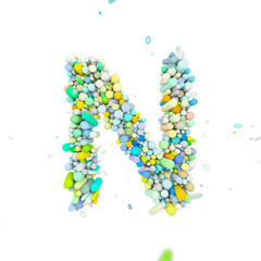 Poster - Alphabet letter N uppercase. Funny font made of plastic geometric shapes. 3D render isolated on white background.