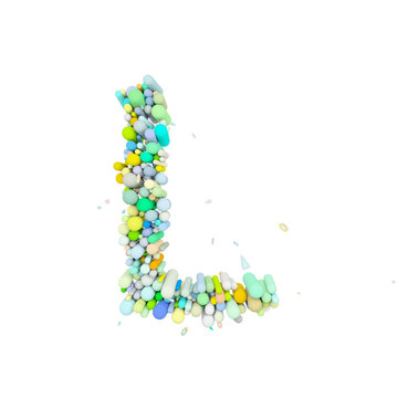 Alphabet letter L uppercase. Funny font made of plastic geometric shapes. 3D render isolated on white background.