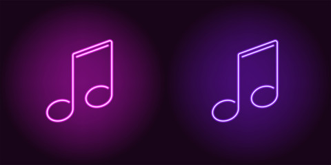 Wall Mural - Neon icon of Purple and Violet Musical Note