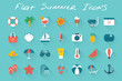 Flat summer icons set on blue background