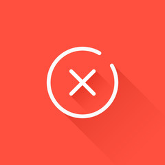 Poster - Cross line icon. Thin line design with long shadow. White x mark. Modern concept. Vector icon