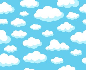 Cartoon sky pattern. Blue skyline vector seamless background with white nubes clouds for spring decoration wallpapers