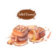 Hand drawn watercolor salted caramel illustration. Painted isolated delicious food white background