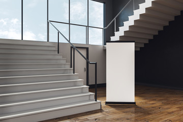 Poster - Contemporary school corridor with blank stand