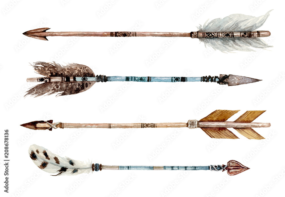 Watercolor ethnic boho set of arrows, native american tribe decoration ...