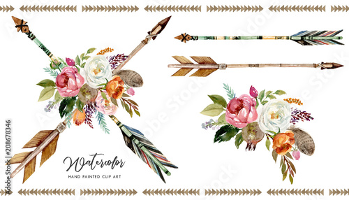 Watercolor Boho Floral Illustration Set Arrows With Vivid