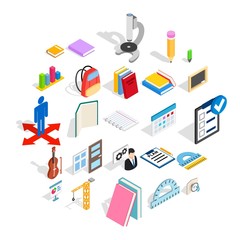 Poster - Studies icons set. Isometric set of 25 studies vector icons for web isolated on white background