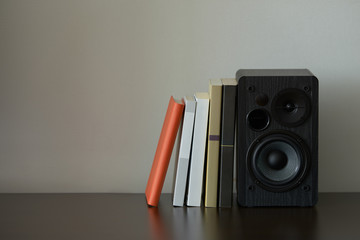 bookshelf speaker with books