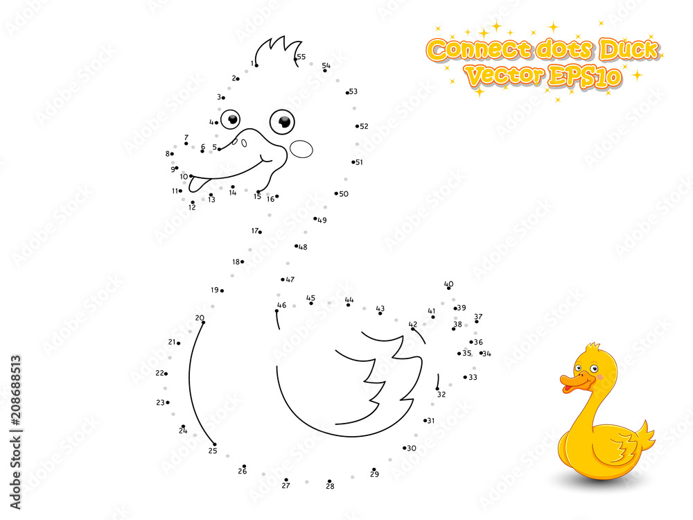 Connect The Dots and Draw Cute Cartoon Duck. Educational Game for Kids ...