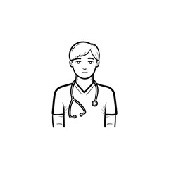 Poster - Caucasian doctor with stethoscope hand drawn outline doodle icon