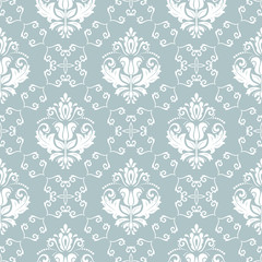 Wall Mural - classic seamless vector pattern. damask orient ornament. classic vintage light blue and white backgr