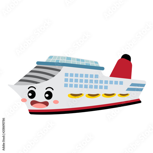 Cruise Ship Transportation Cartoon Character Perspective View Isolated On White Background Vector Illustration Stock Vector Adobe Stock