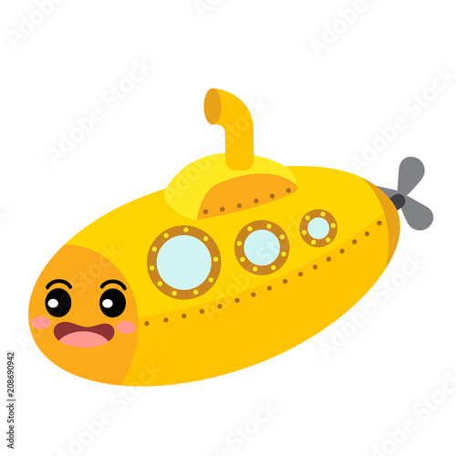 Láminas Submarine transportation cartoon character perspective view isolated on white background vector illustration