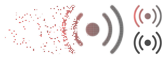 Fototapete - Vector Wi-Fi source icon in sparkle, pixelated halftone with red to black horizontal gradient and undamaged entire versions. Disintegration effect involves rectangle dots.