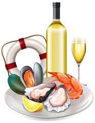 Poster - Meal of seafood with white wine