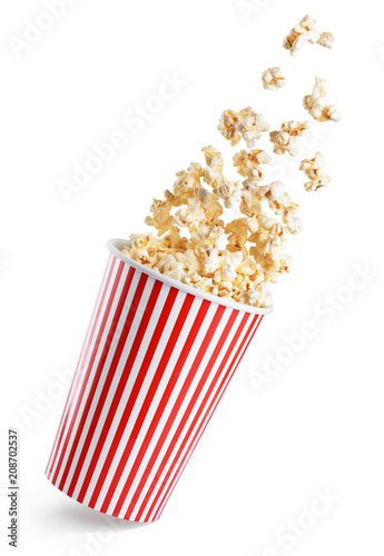 Fotografie, Obraz Falling popcorn in box isolated on a white background.