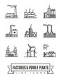 Factories and power plants line icon vector set