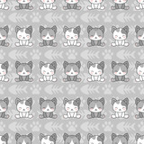 Fototapeta  - Cute Cats with Kitten Paw Seamless Pattern, Cartoon Animals Background, Vector Illustration