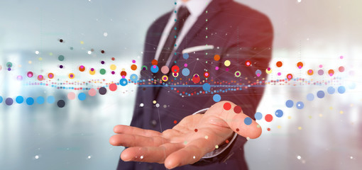 Poster - businessman holding a business stock exchange trading data information