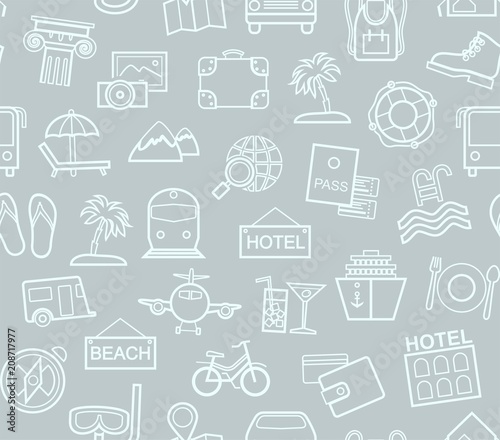 Travel Vacation Tourism Seamless Pattern Outline Grey Travel Vacation Tourism Seamless Pattern Outline Grey Color