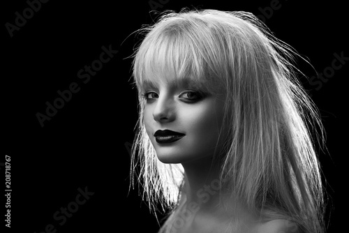 Black And White Sideview Of Girl With Blonde Dishevelled