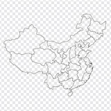 Fototapeta Mapy - Blank map China.  Map of China with the provinces. High quality map of  China on transparent background. Stock vector. Vector illustration EPS10.