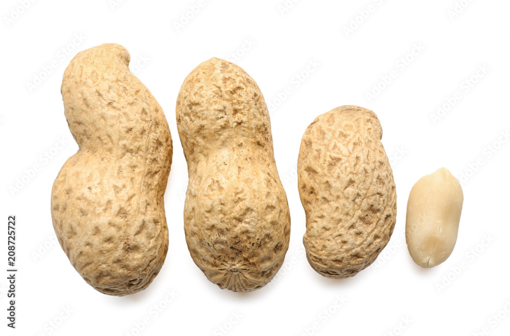 Tasty peanuts on white background