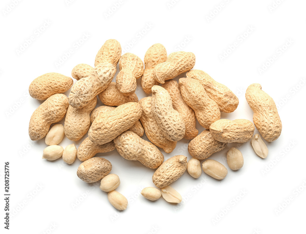 Tasty peanuts on white background