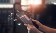 Male hand using online banking and icon. Technology Ecommerce Commercial. Online payment digital and shopping on network connection. All on tablet screen are designed up.