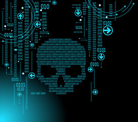 Poster - Cyber attack backgroundHuman skull in digital background. Concept of network security,  computer virus, cyber attack.
