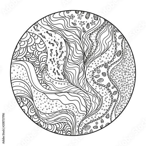 Download Mandala. Zen art. Zentangle. Circle pattern with lines and waves. Universal geometric texture ...