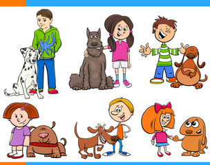 children with dogs cartoon collection