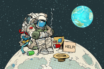 Wall Mural - poor hungry astronaut on the moon