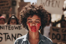 Young Woman At A Protest Rally