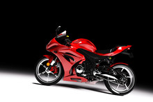 Side View Of Red Sports Motorcycle In A Spotlight