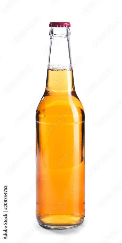 Glass bottle of beer on white background