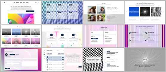 Vector templates for website design, minimal presentations, portfolio with vibrant colorful abstract gradient backgrounds. UI, UX, GUI. Design of headers, dashboard, testimonials, e-commerce page etc.