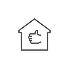 Favourite Home outline icon. linear style sign for mobile concept and web design. House with thumbs up simple line vector icon. Real estate symbol, logo illustration. Pixel perfect vector graphics