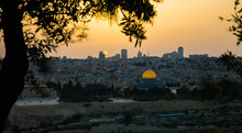 Sunset Over Old Town Of Jerusalem From Mount Of Olives