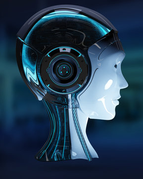 Cyborg head artificial intelligence 3D rendering
