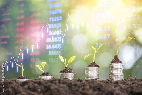 Profit From Investment Money Stack Growing With Stock Market