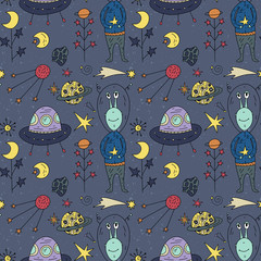 Wall Mural - seamless pattern with cosmos doodle illustrations.