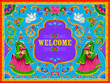 Colorful Welcome banner in truck art kitsch style of India