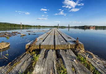 Wall Mural - Wooden path at lake