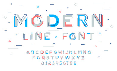 stylish modern abstract font and alphabet with numbers. vector colorful font from pieces of shapes a