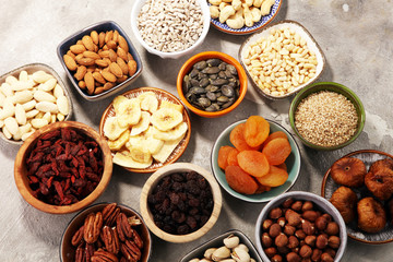 Wall Mural - Composition with dried fruits and assorted healthy nuts